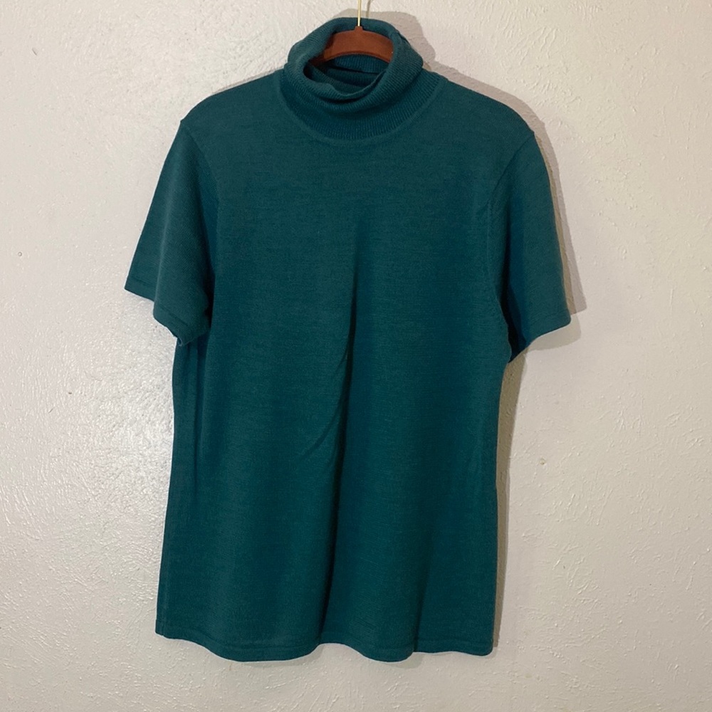 Dialogue Teal Turtle Neck Short Sleeve Shirt